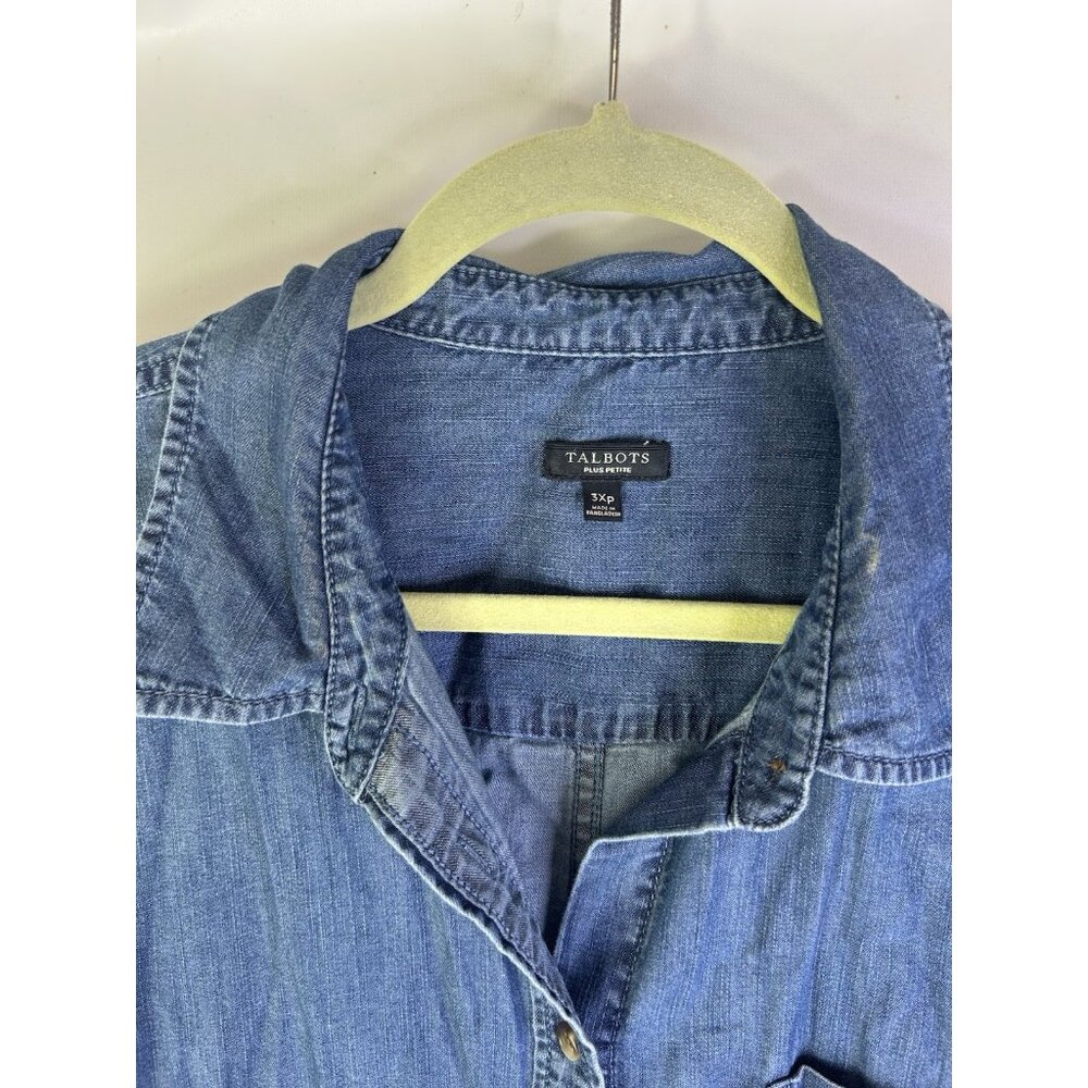 Talbots Chambray Denim Button Front Pocket Shirt - image 4